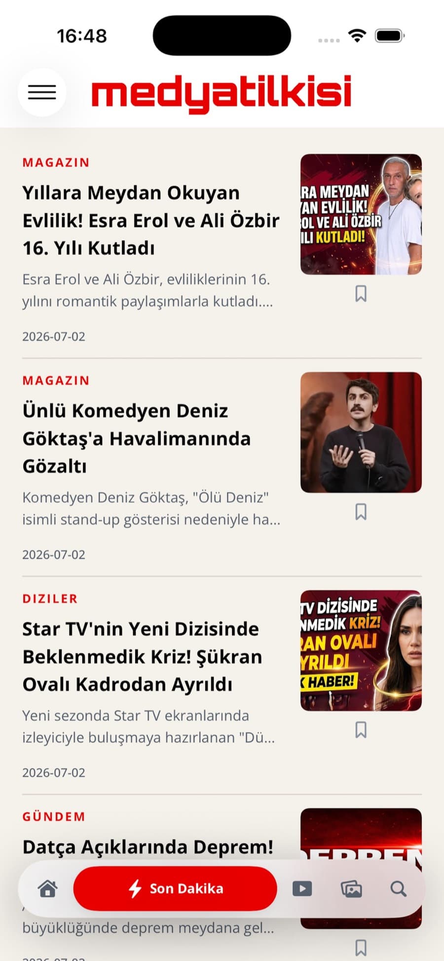 Kategori listesi ekranı
