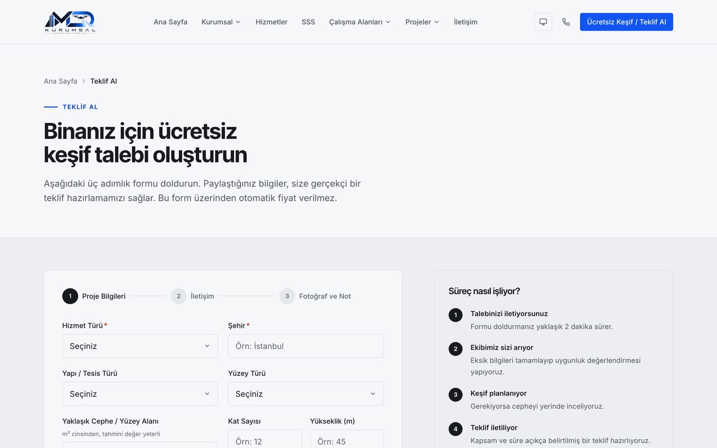 Teklif formu ekranı